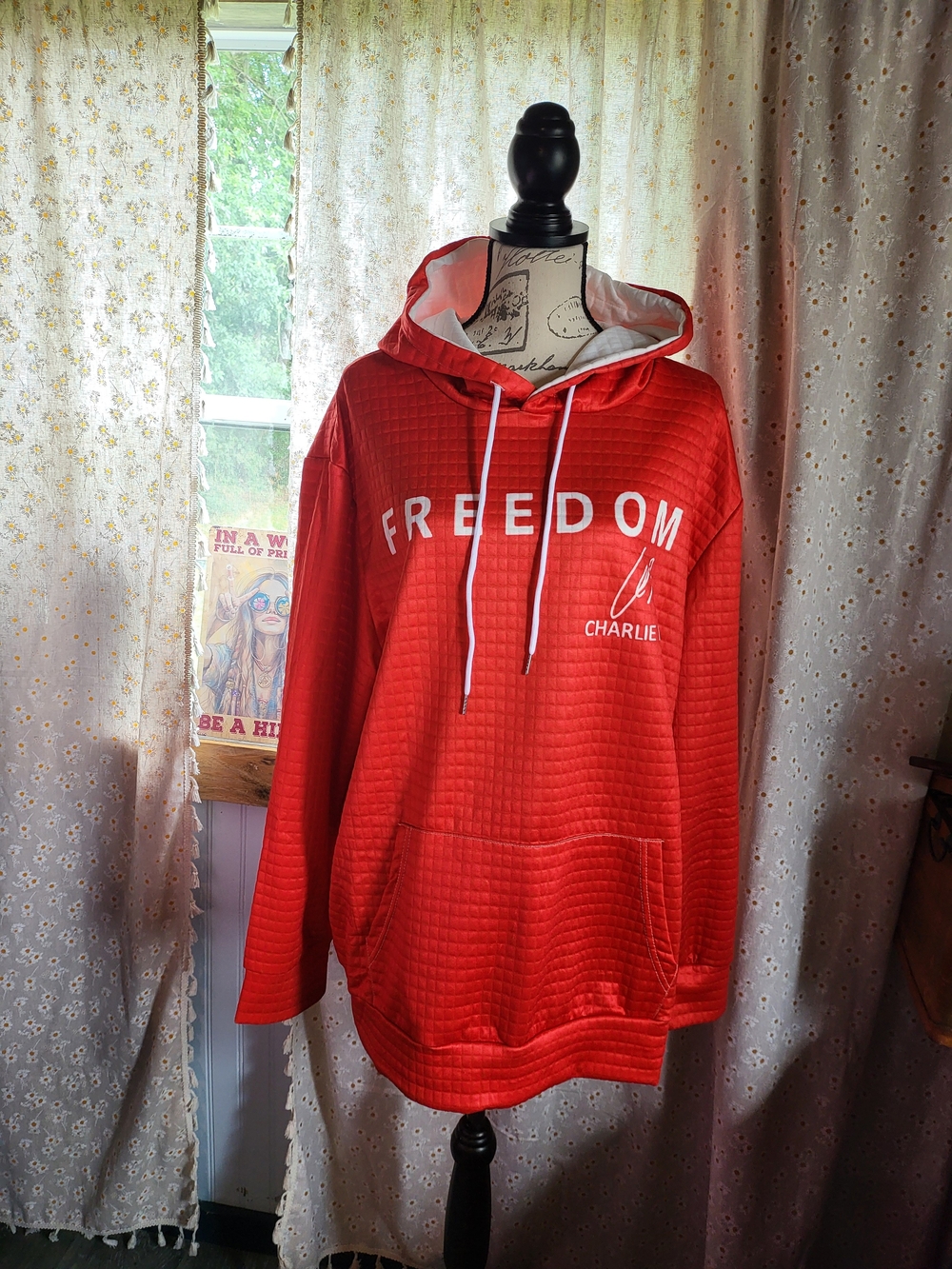 Charlie Kirk Freedom Jesus Defeated Death Red Hoodie Size XL